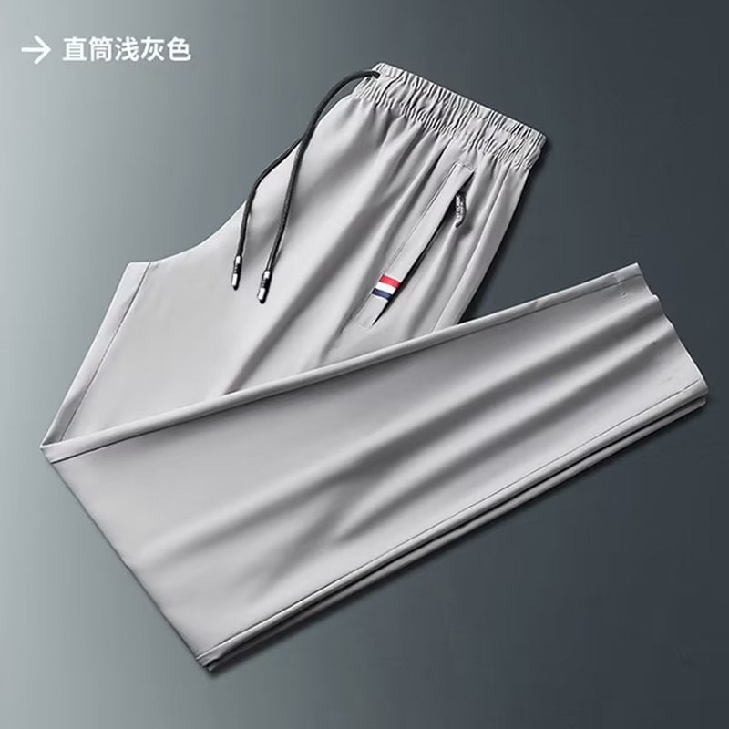 2025 Casual Pants Men'S Summer Thin Korean Fashionable Plus Size Loose Fashion Pocket Zipper Ice Silk Straight Pants - Image 5